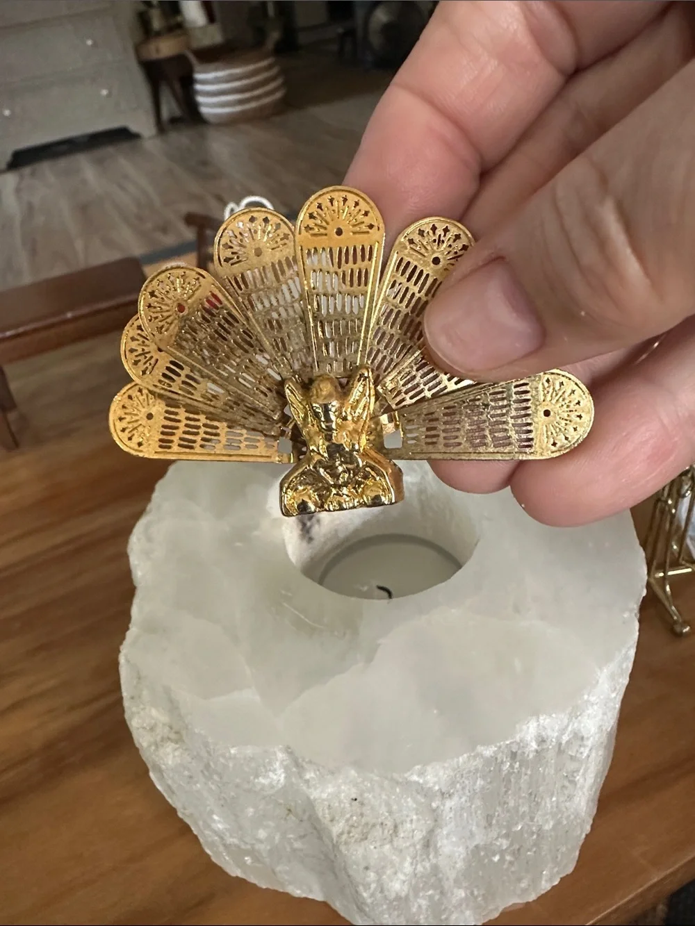 Decorative Gold Peacock Fan Figurine